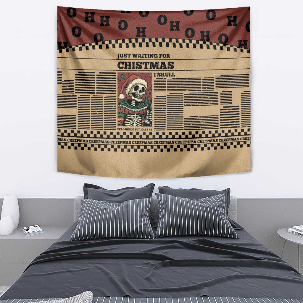 Skull Christmas Tapestry Newspaper Retro Style - Wonder Print Shop