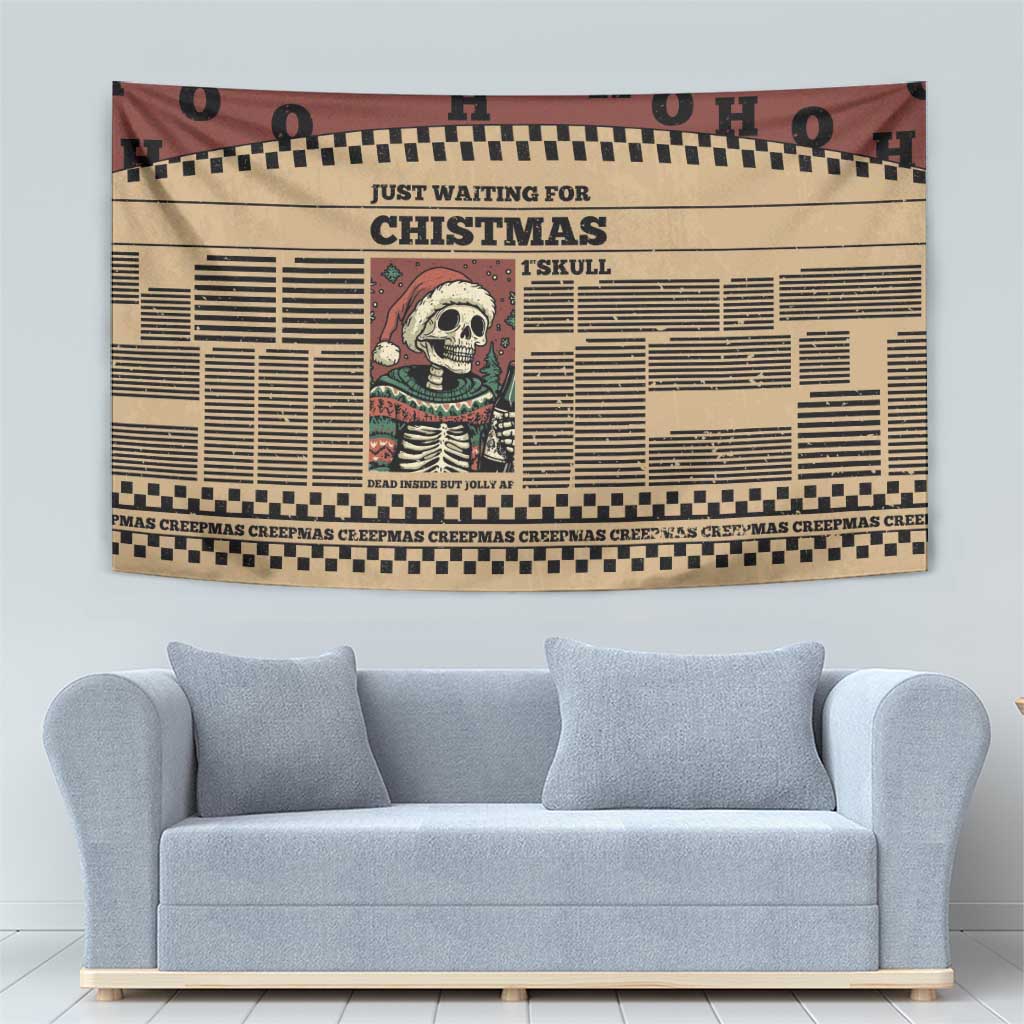 Skull Christmas Tapestry Newspaper Retro Style - Wonder Print Shop