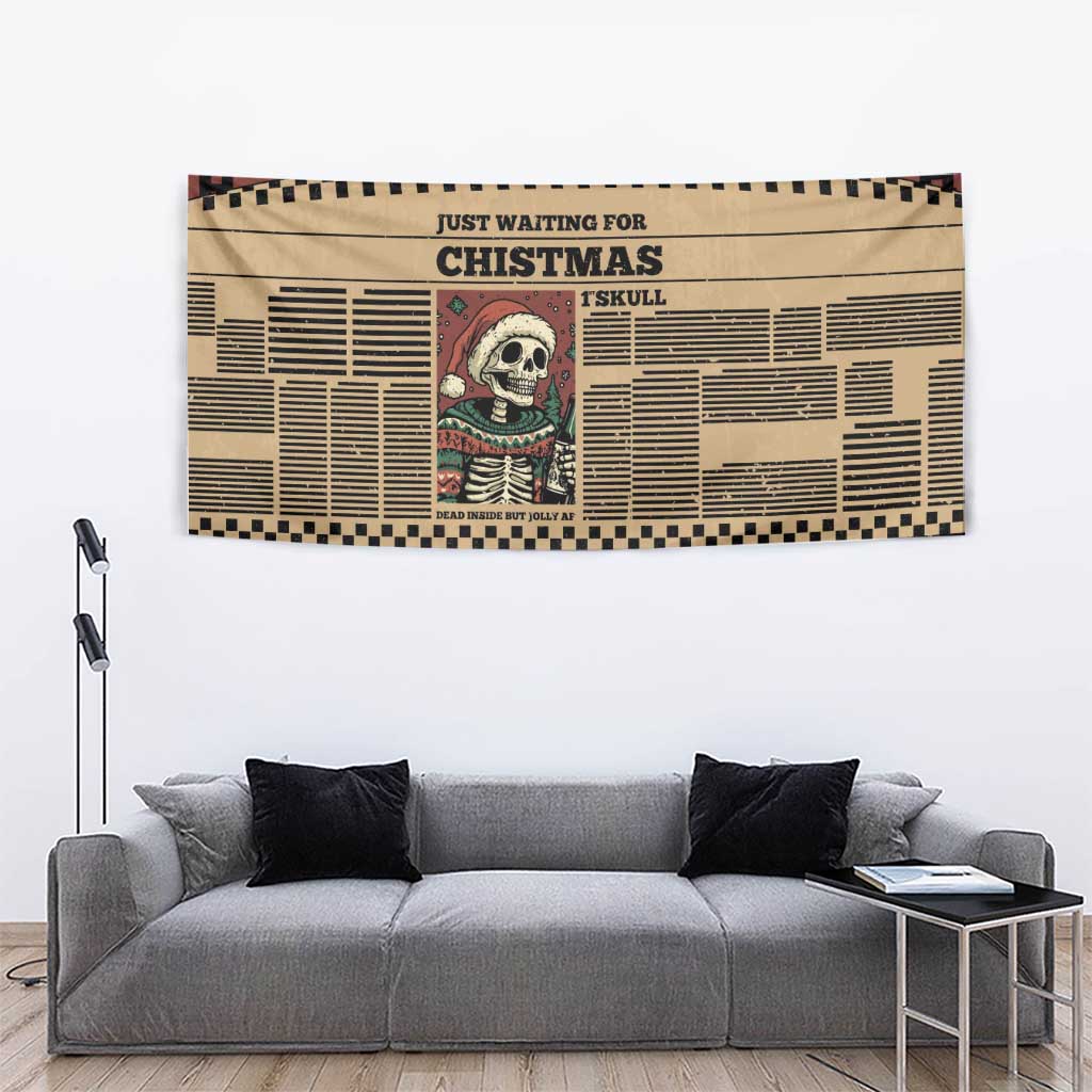 Skull Christmas Tapestry Newspaper Retro Style - Wonder Print Shop
