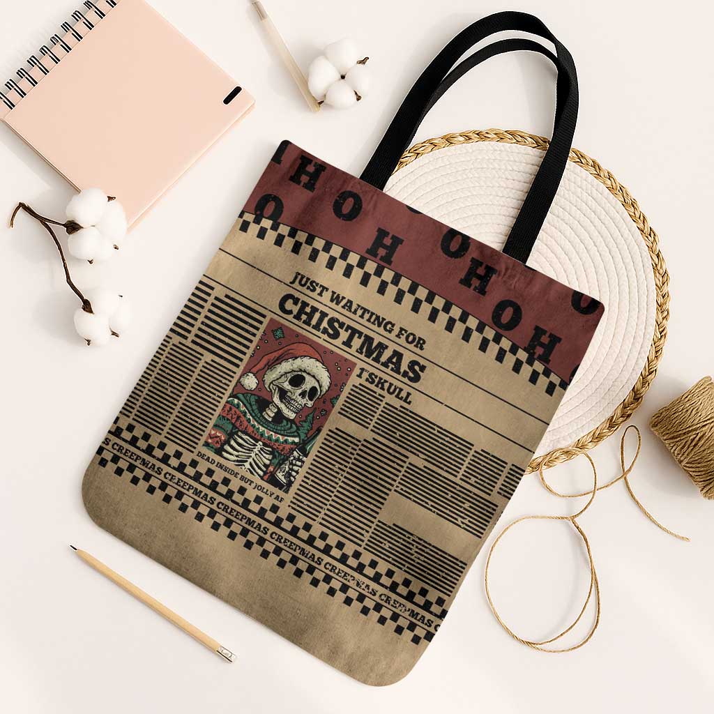 Skull Christmas Tote Bag Newspaper Retro Style - Wonder Print Shop