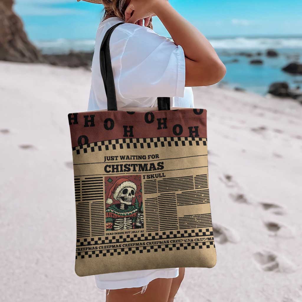 Skull Christmas Tote Bag Newspaper Retro Style - Wonder Print Shop