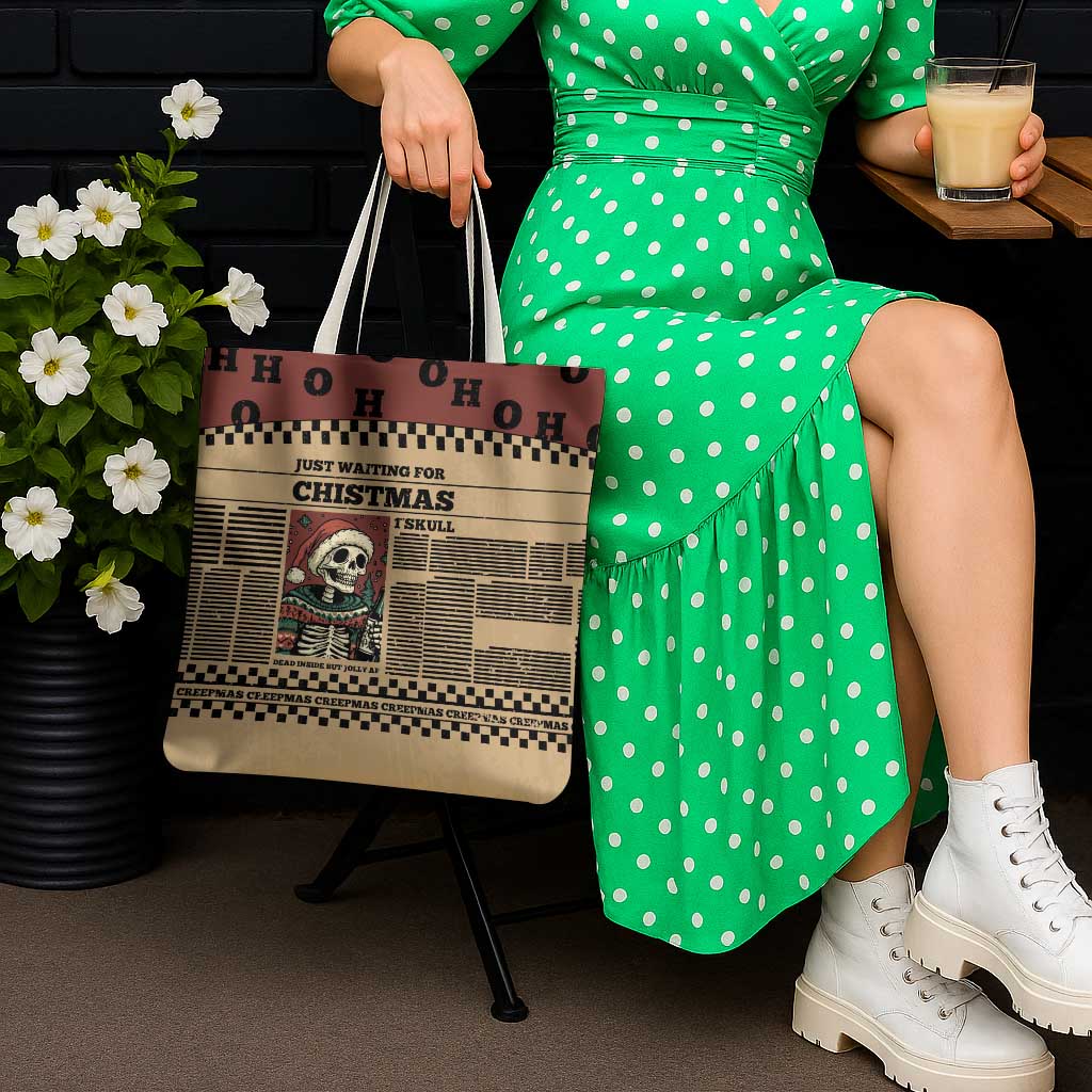 Skull Christmas Tote Bag Newspaper Retro Style - Wonder Print Shop