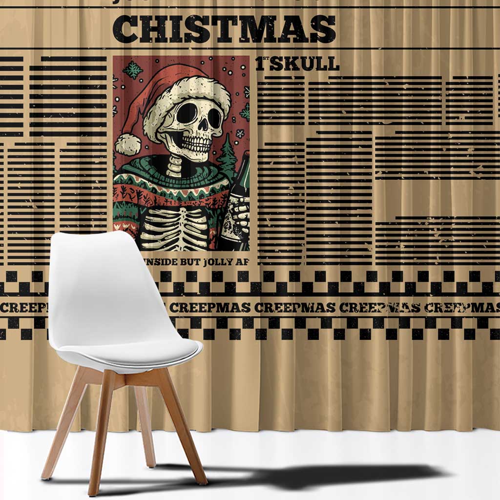 Skull Christmas Window Curtain Newspaper Retro Style - Wonder Print Shop