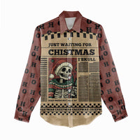 Skull Christmas Women Casual Shirt Newspaper Retro Style - Wonder Print Shop