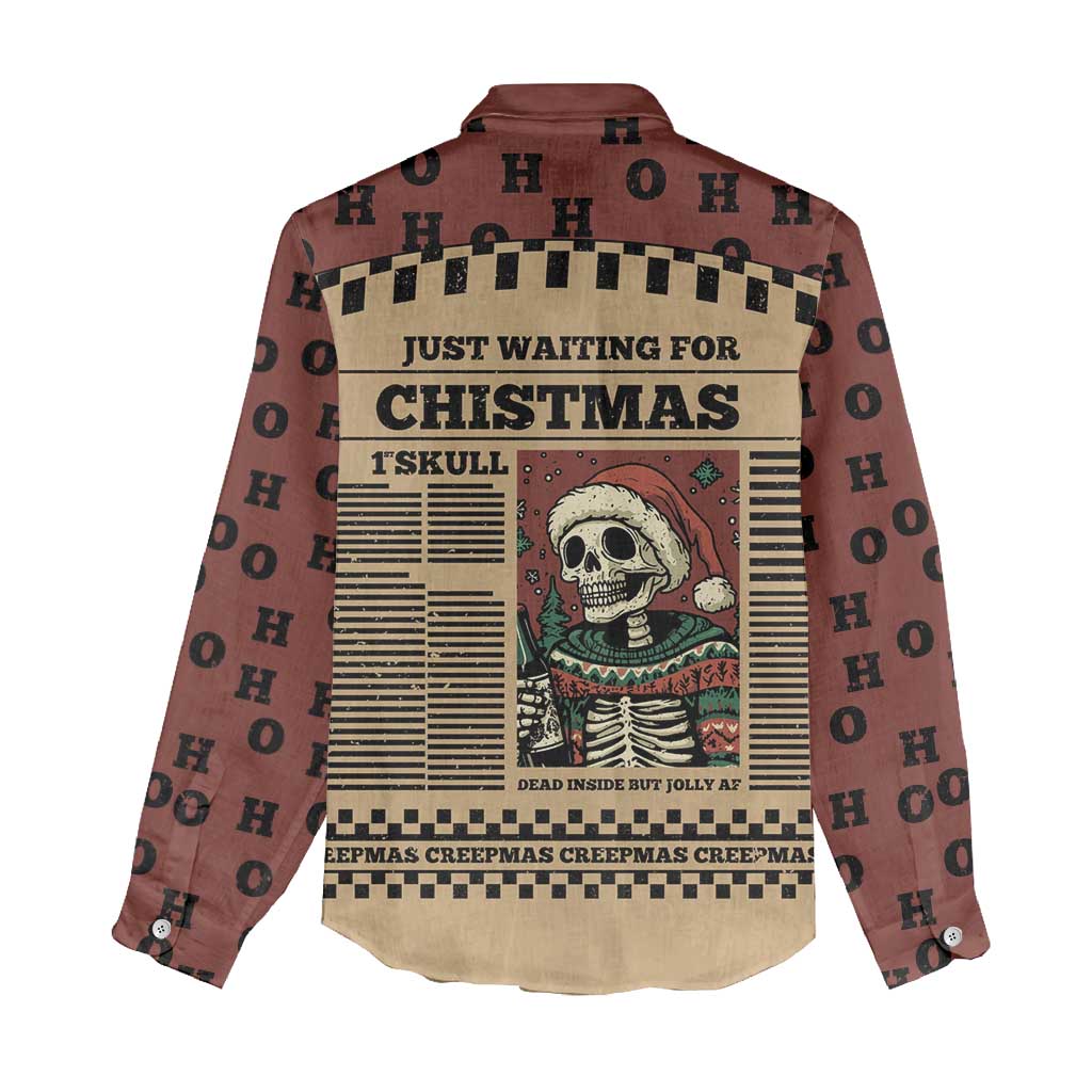 Skull Christmas Women Casual Shirt Newspaper Retro Style - Wonder Print Shop