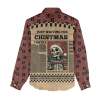 Skull Christmas Women Casual Shirt Newspaper Retro Style - Wonder Print Shop