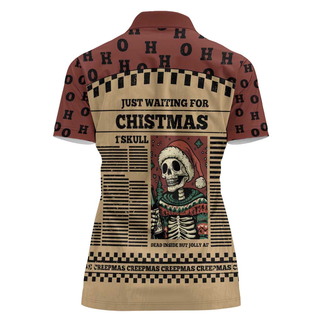 Skull Christmas Women Polo Shirt Newspaper Retro Style - Wonder Print Shop