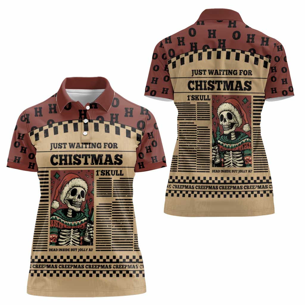 Skull Christmas Women Polo Shirt Newspaper Retro Style - Wonder Print Shop