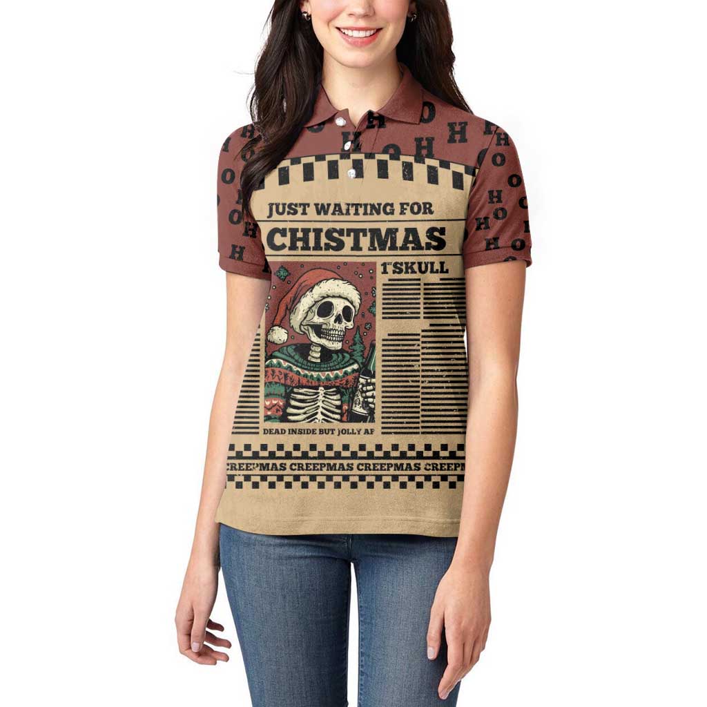 Skull Christmas Women Polo Shirt Newspaper Retro Style - Wonder Print Shop