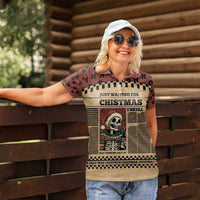 Skull Christmas Women Polo Shirt Newspaper Retro Style - Wonder Print Shop