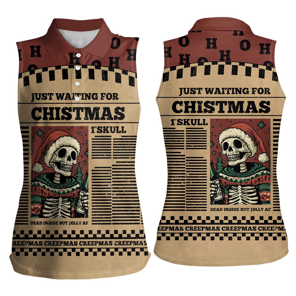 Skull Christmas Women Sleeveless Polo Shirt Newspaper Retro Style - Wonder Print Shop