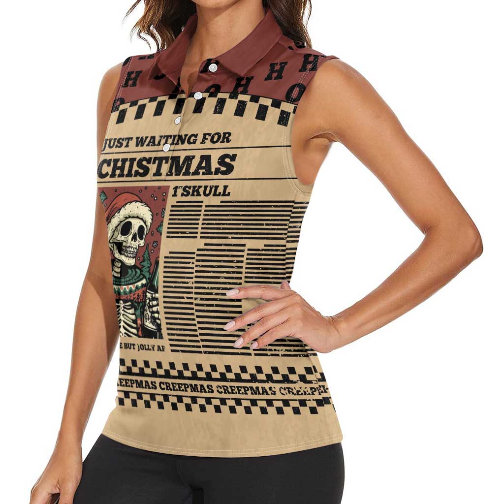 Skull Christmas Women Sleeveless Polo Shirt Newspaper Retro Style - Wonder Print Shop