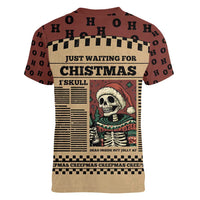 Skull Christmas Women V-Neck T-Shirt Newspaper Retro Style - Wonder Print Shop