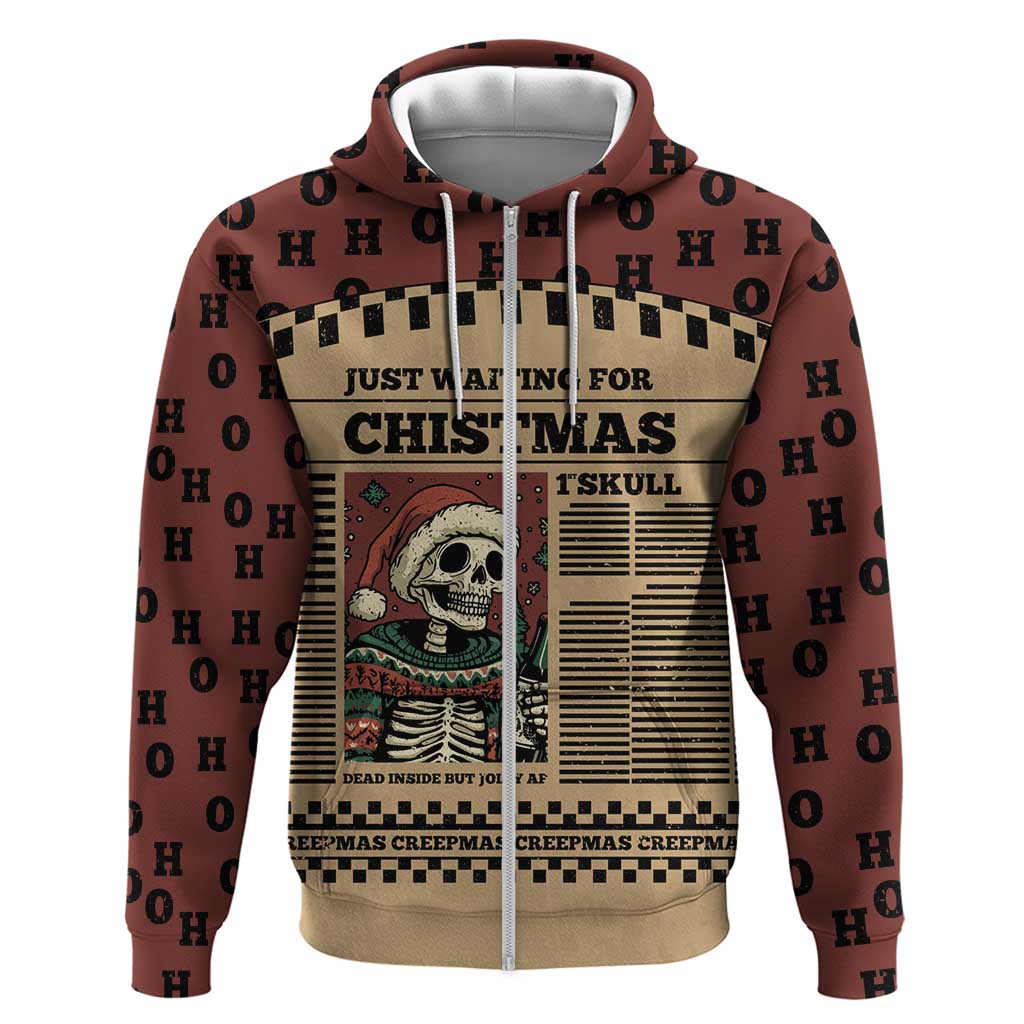 Skull Christmas Zip Hoodie Newspaper Retro Style - Wonder Print Shop