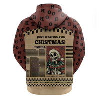 Skull Christmas Zip Hoodie Newspaper Retro Style - Wonder Print Shop
