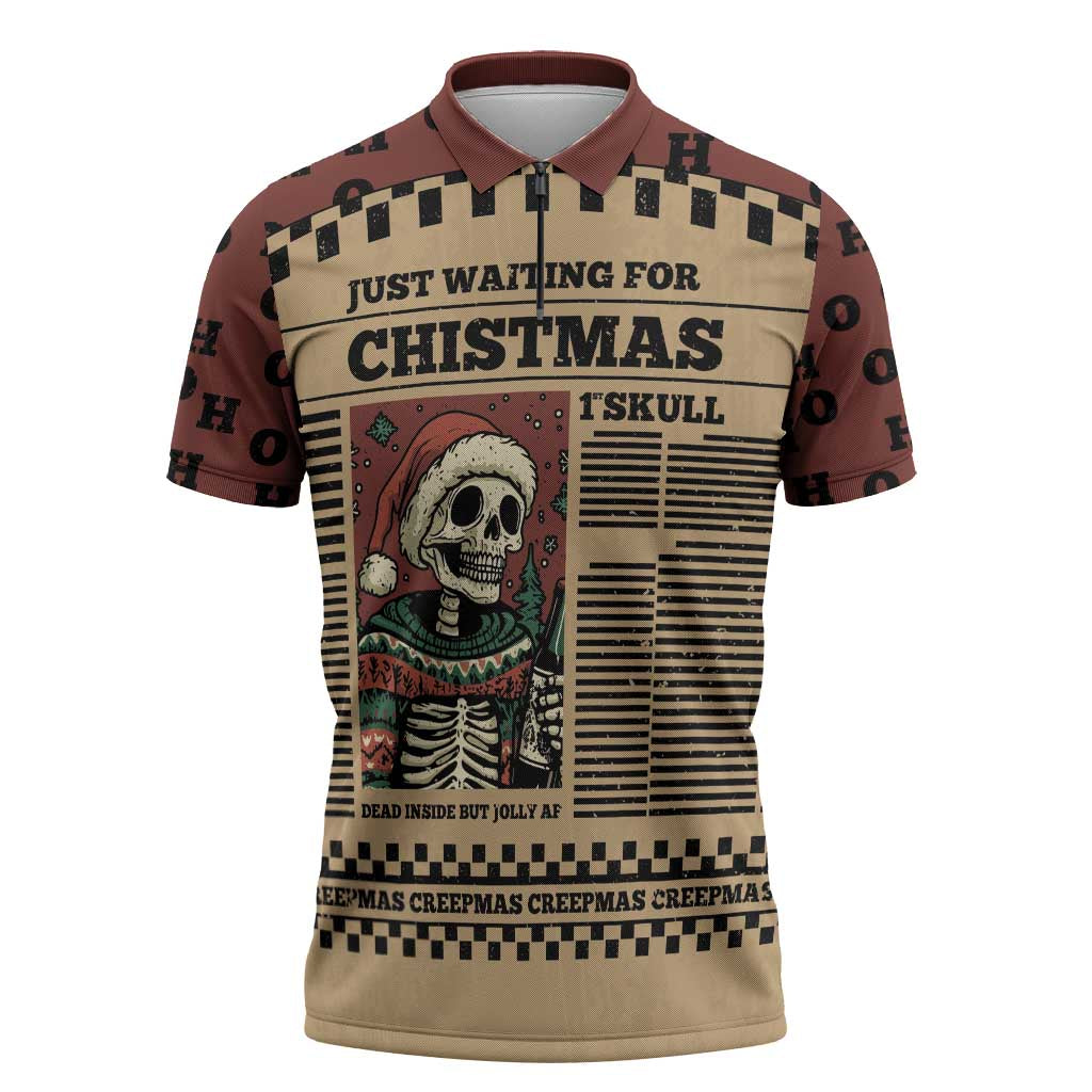 Skull Christmas Zipper Polo Shirt Newspaper Retro Style - Wonder Print Shop