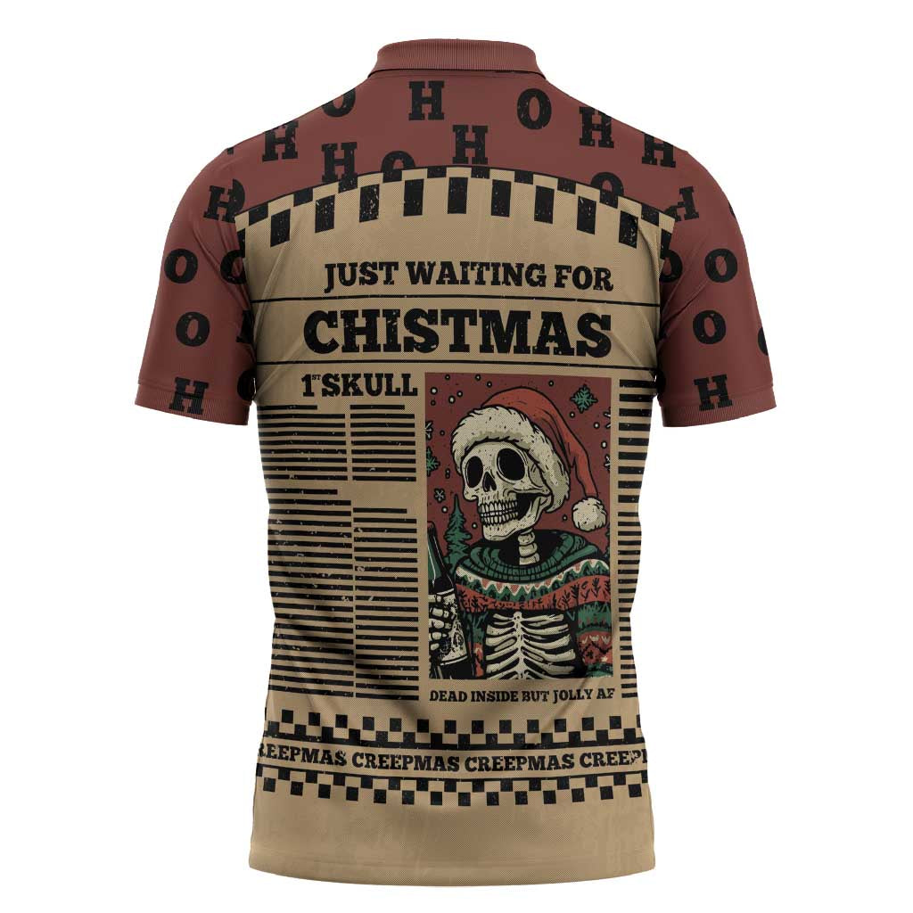 Skull Christmas Zipper Polo Shirt Newspaper Retro Style - Wonder Print Shop