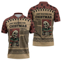 Skull Christmas Zipper Polo Shirt Newspaper Retro Style - Wonder Print Shop
