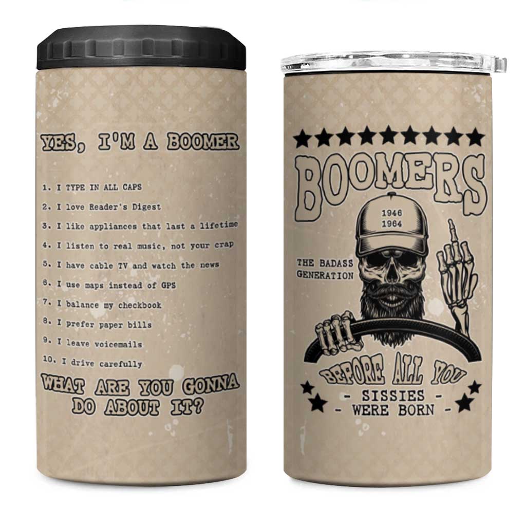 Baby Boomers 4 in 1 Can Cooler Tumbler The Badass Generation Retro Style - Wonder Print Shop