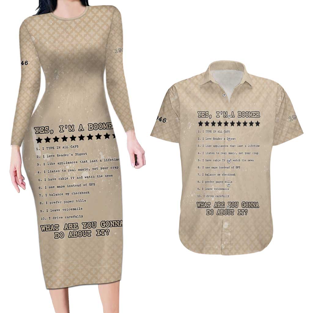 Baby Boomers Couples Matching Long Sleeve Bodycon Dress and Hawaiian Shirt The Badass Generation Retro Style - Wonder Print Shop