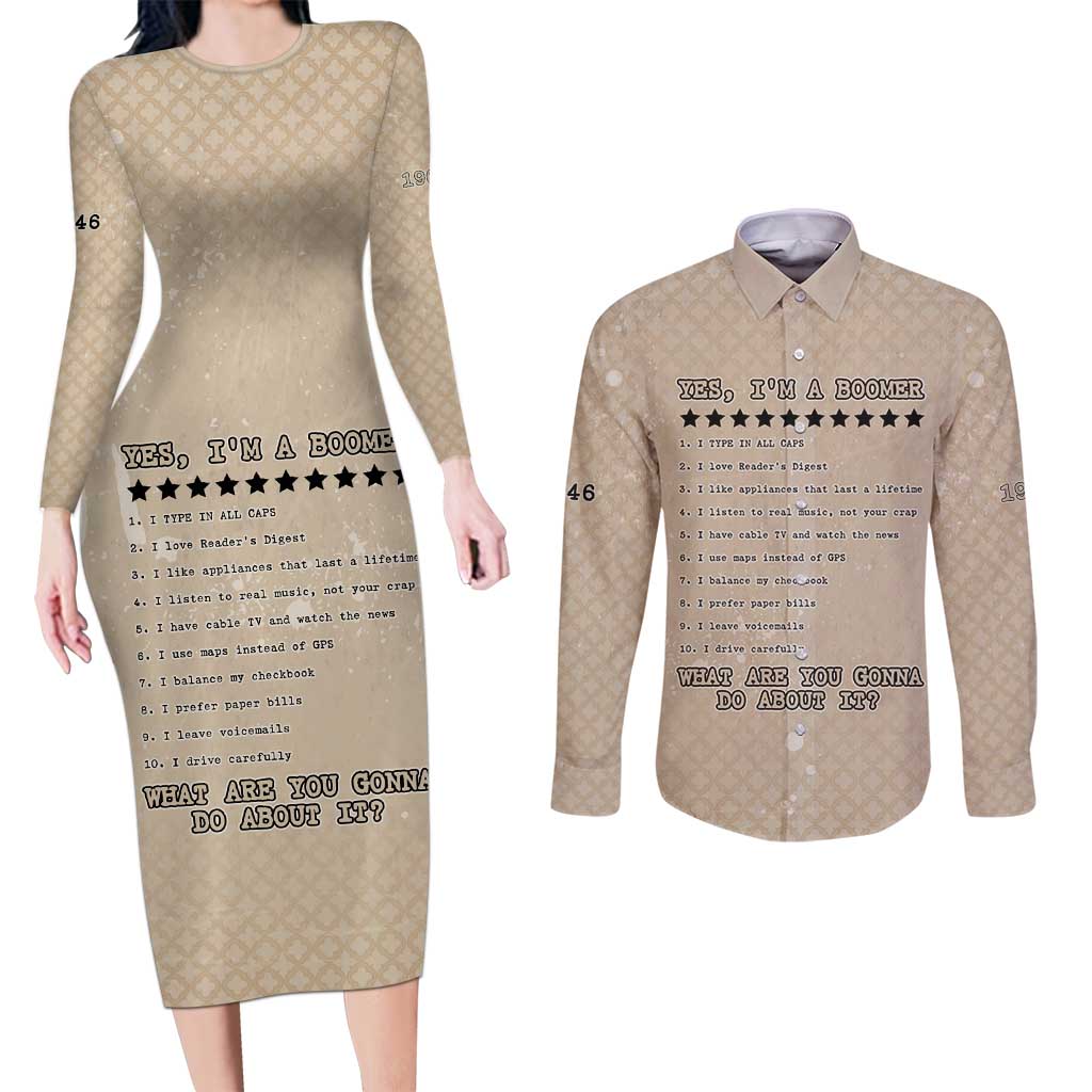 Baby Boomers Couples Matching Long Sleeve Bodycon Dress and Long Sleeve Button Shirt The Badass Generation Retro Style - Wonder Print Shop