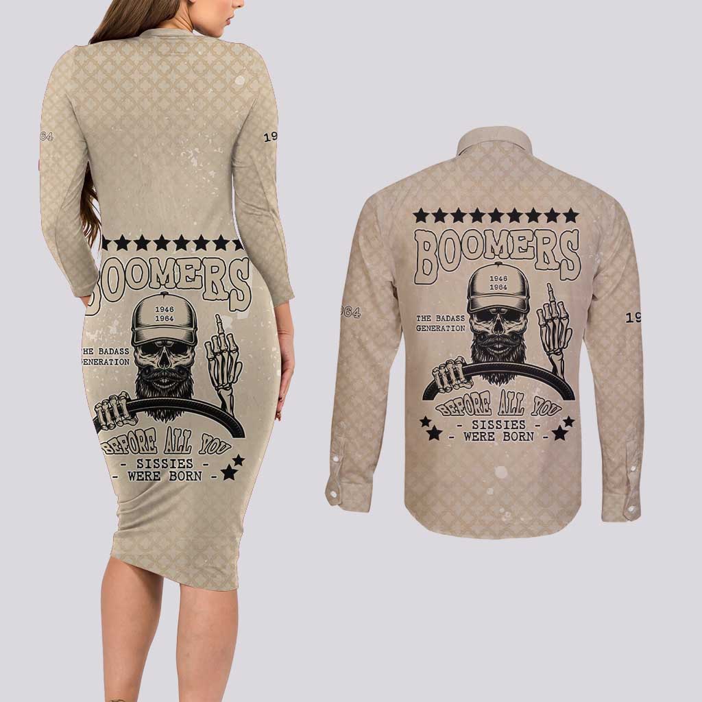 Baby Boomers Couples Matching Long Sleeve Bodycon Dress and Long Sleeve Button Shirt The Badass Generation Retro Style - Wonder Print Shop