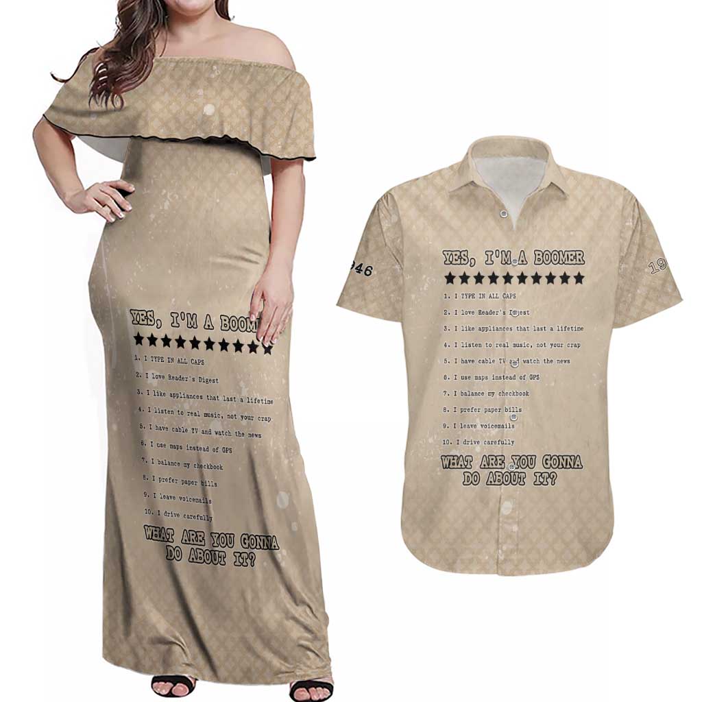 Baby Boomers Couples Matching Off Shoulder Maxi Dress and Hawaiian Shirt The Badass Generation Retro Style - Wonder Print Shop