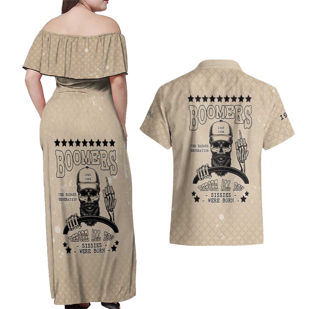 Baby Boomers Couples Matching Off Shoulder Maxi Dress and Hawaiian Shirt The Badass Generation Retro Style - Wonder Print Shop