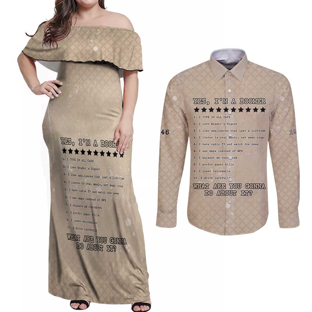 Baby Boomers Couples Matching Off Shoulder Maxi Dress and Long Sleeve Button Shirt The Badass Generation Retro Style - Wonder Print Shop