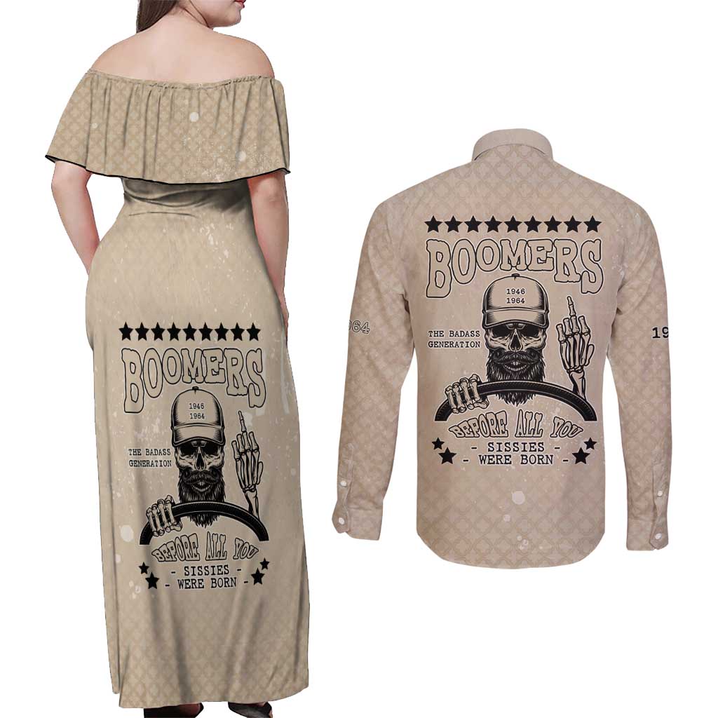 Baby Boomers Couples Matching Off Shoulder Maxi Dress and Long Sleeve Button Shirt The Badass Generation Retro Style - Wonder Print Shop
