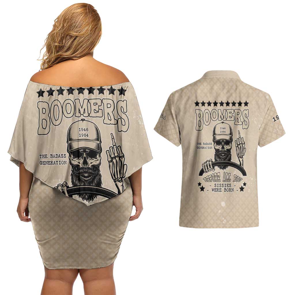 Baby Boomers Couples Matching Off Shoulder Short Dress and Hawaiian Shirt The Badass Generation Retro Style - Wonder Print Shop