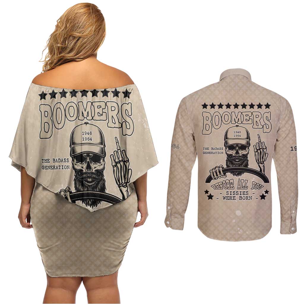 Baby Boomers Couples Matching Off Shoulder Short Dress and Long Sleeve Button Shirt The Badass Generation Retro Style - Wonder Print Shop