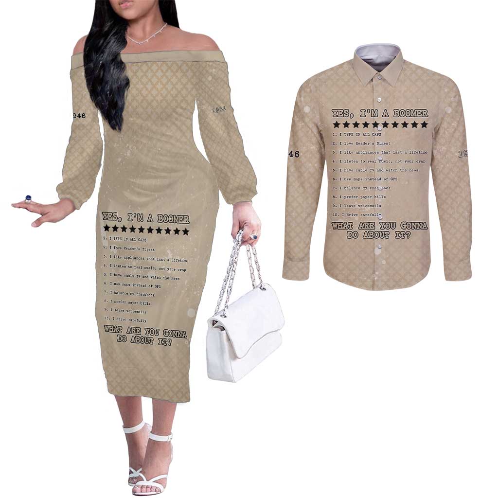 Baby Boomers Couples Matching Off The Shoulder Long Sleeve Dress and Long Sleeve Button Shirt The Badass Generation Retro Style - Wonder Print Shop
