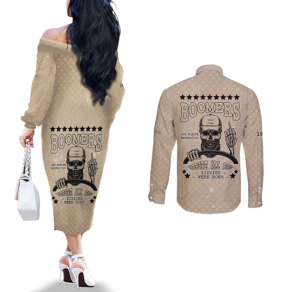 Baby Boomers Couples Matching Off The Shoulder Long Sleeve Dress and Long Sleeve Button Shirt The Badass Generation Retro Style - Wonder Print Shop