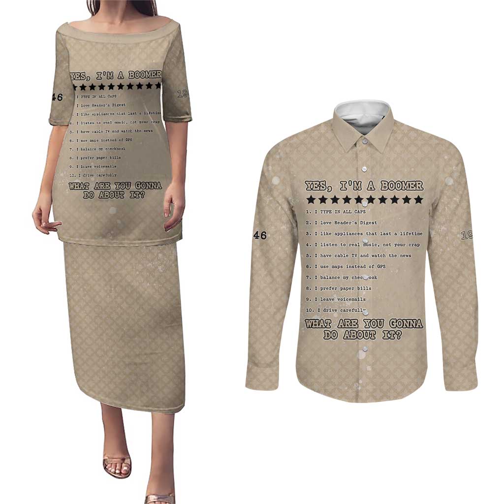 Baby Boomers Couples Matching Puletasi and Long Sleeve Button Shirt The Badass Generation Retro Style - Wonder Print Shop