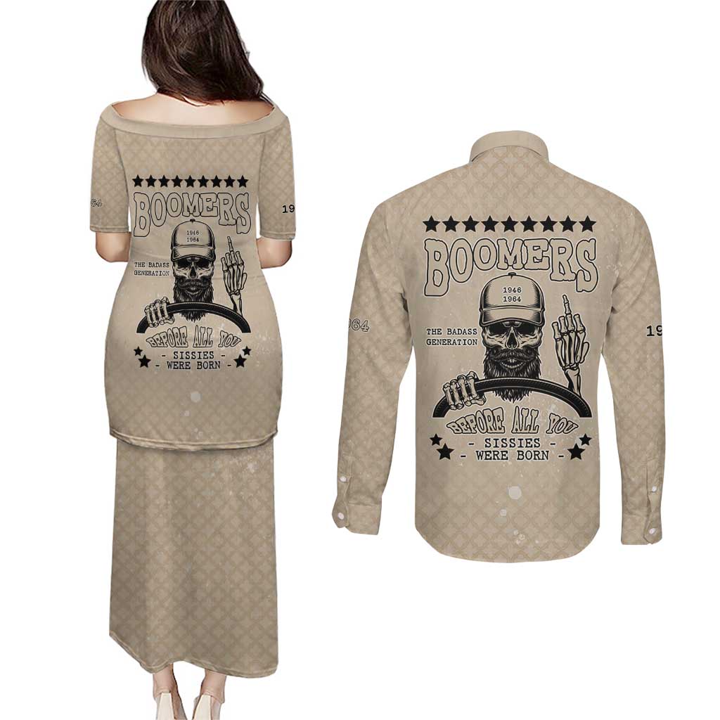 Baby Boomers Couples Matching Puletasi and Long Sleeve Button Shirt The Badass Generation Retro Style - Wonder Print Shop