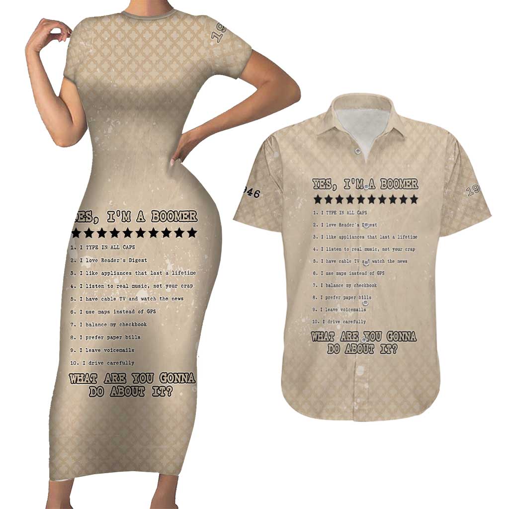 Baby Boomers Couples Matching Short Sleeve Bodycon Dress and Hawaiian Shirt The Badass Generation Retro Style - Wonder Print Shop