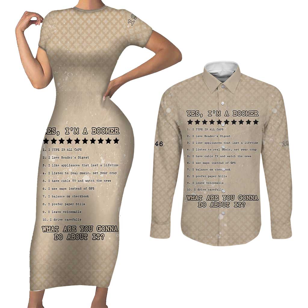 Baby Boomers Couples Matching Short Sleeve Bodycon Dress and Long Sleeve Button Shirt The Badass Generation Retro Style - Wonder Print Shop