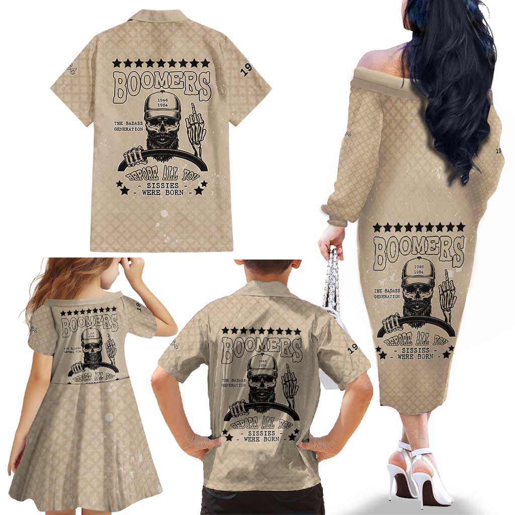 Baby Boomers Family Matching Off The Shoulder Long Sleeve Dress and Hawaiian Shirt The Badass Generation Retro Style - Wonder Print Shop