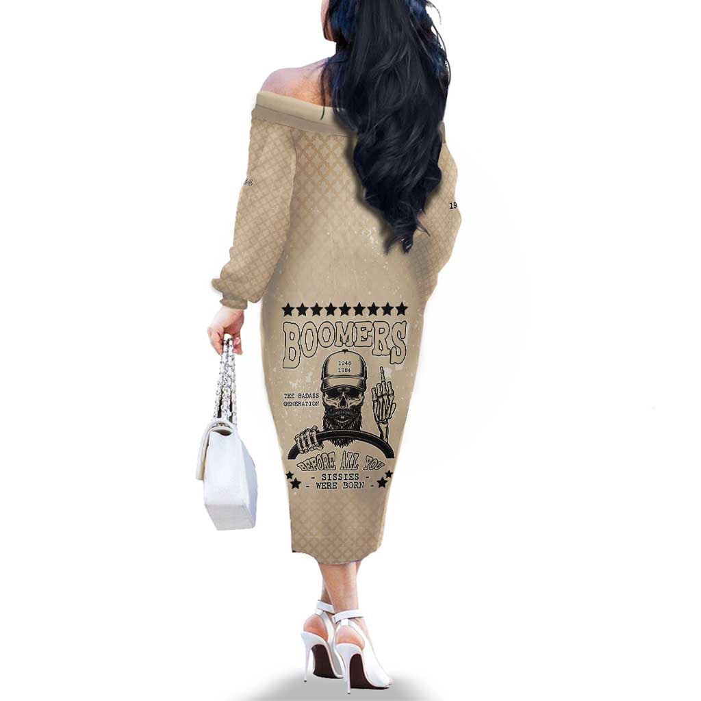 Baby Boomers Family Matching Off The Shoulder Long Sleeve Dress and Hawaiian Shirt The Badass Generation Retro Style - Wonder Print Shop