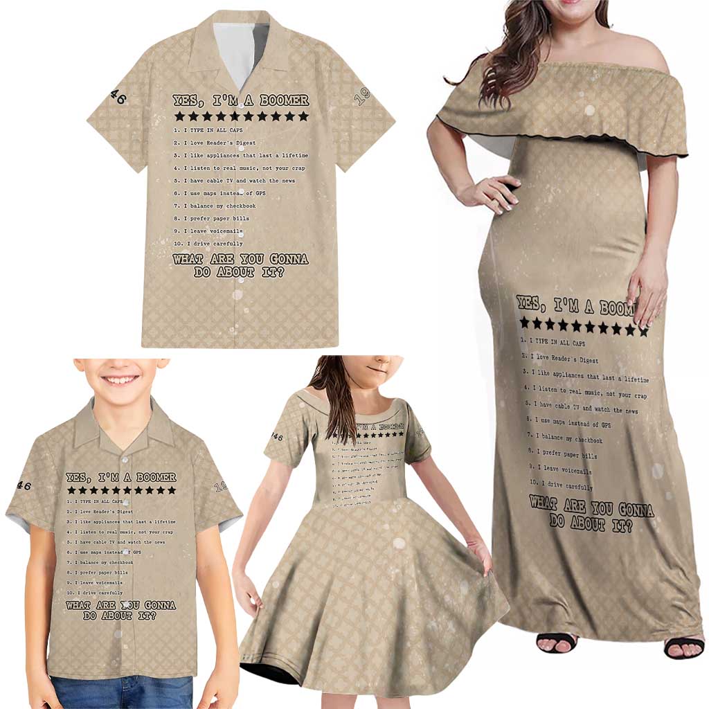 Baby Boomers Family Matching Off Shoulder Maxi Dress and Hawaiian Shirt The Badass Generation Retro Style - Wonder Print Shop