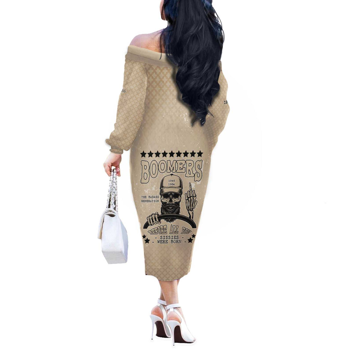 Baby Boomers Off The Shoulder Long Sleeve Dress The Badass Generation Retro Style - Wonder Print Shop