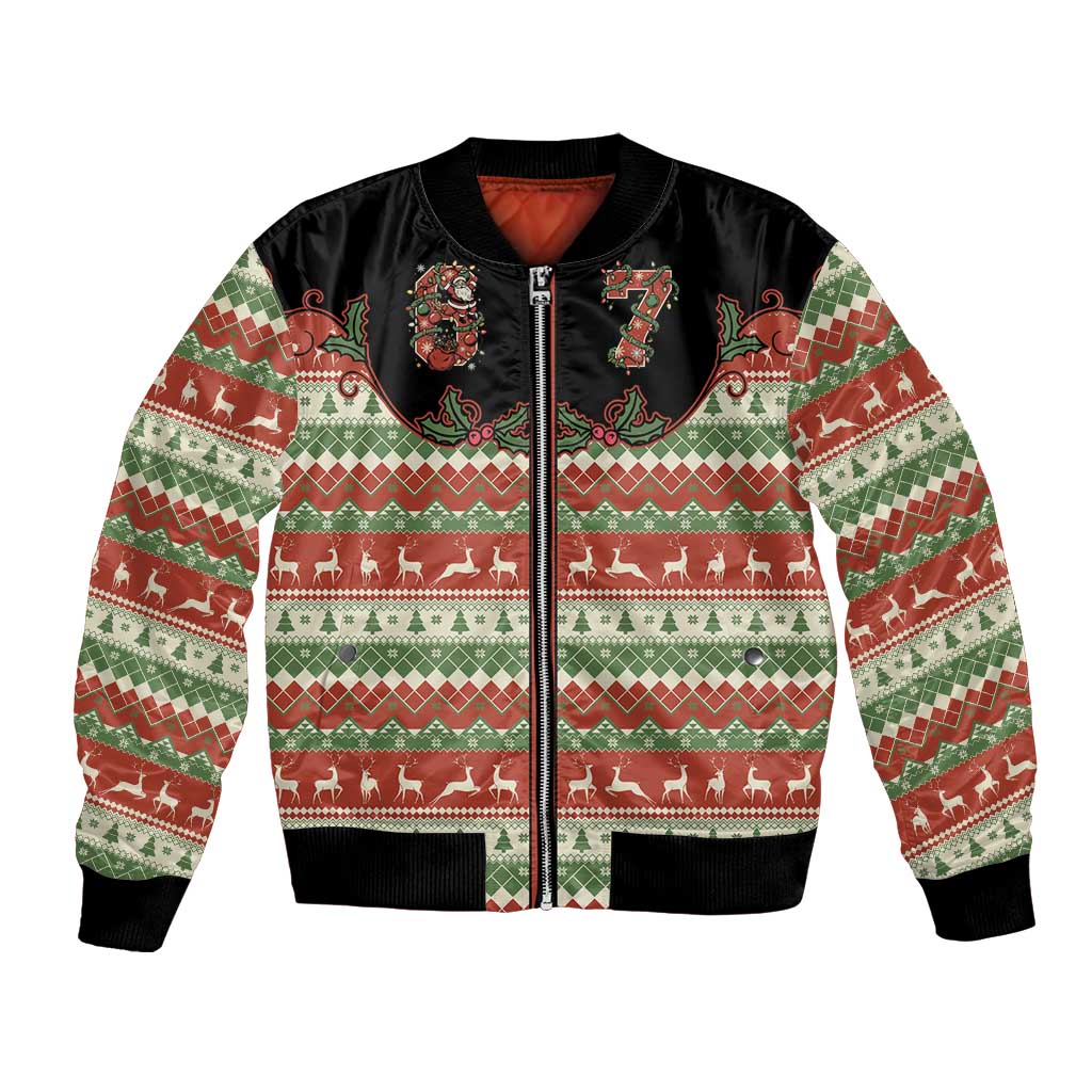 Western Yoke Bomber Jacket Funny Six Seven Christmas - Wonder Print Shop