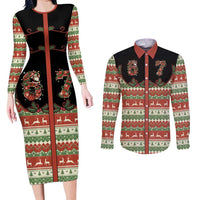 Western Yoke Couples Matching Long Sleeve Bodycon Dress and Long Sleeve Button Shirt Funny Six Seven Christmas - Wonder Print Shop