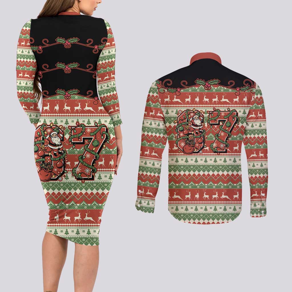 Western Yoke Couples Matching Long Sleeve Bodycon Dress and Long Sleeve Button Shirt Funny Six Seven Christmas - Wonder Print Shop