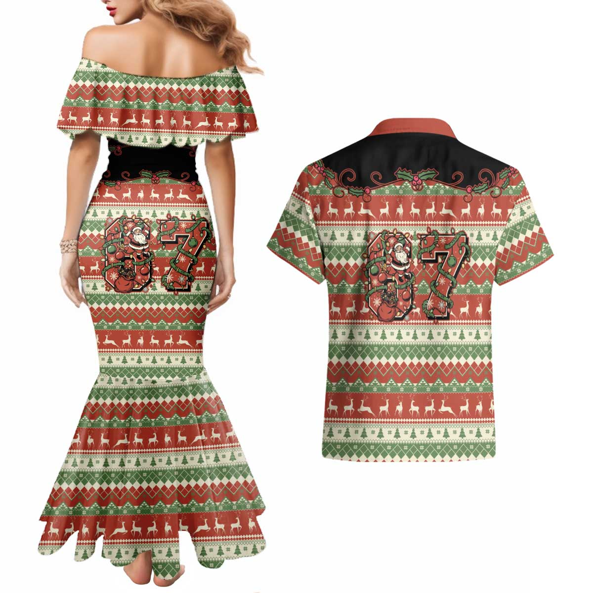 Western Yoke Couples Matching Mermaid Dress and Hawaiian Shirt Funny Six Seven Christmas - Wonder Print Shop