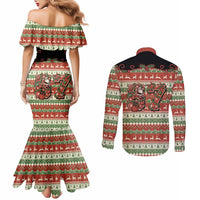 Western Yoke Couples Matching Mermaid Dress and Long Sleeve Button Shirt Funny Six Seven Christmas - Wonder Print Shop