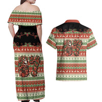 Western Yoke Couples Matching Off Shoulder Maxi Dress and Hawaiian Shirt Funny Six Seven Christmas - Wonder Print Shop