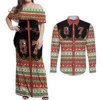 Western Yoke Couples Matching Off Shoulder Maxi Dress and Long Sleeve Button Shirt Funny Six Seven Christmas - Wonder Print Shop