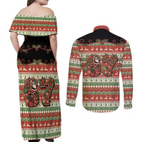 Western Yoke Couples Matching Off Shoulder Maxi Dress and Long Sleeve Button Shirt Funny Six Seven Christmas - Wonder Print Shop